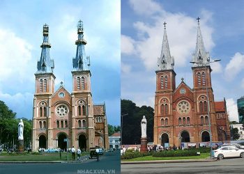 Hình ảnh Sài Gòn xưa và nay chụp cùng 1 vị trí: Nhà Thờ Đức Bà Sài Gòn (Vương Cung Thánh Đường)